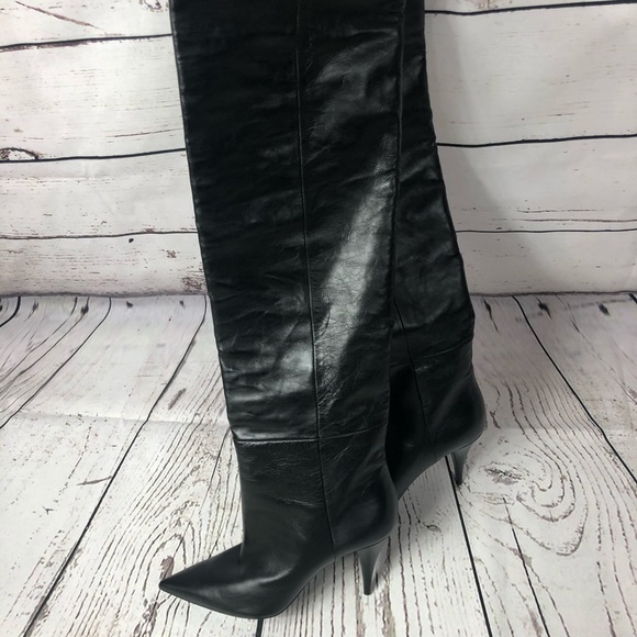 Saint Laurent Tall Slouch Leather Boots Black Knee High YSL 37 - Picture 8 of 16